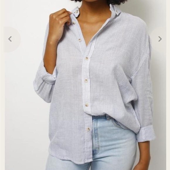 ROLLAS Slouch Stripe Sky Shirt Blue White Top Lightweight Relaxed Sz 8/S NEW - Picture 1 of 12